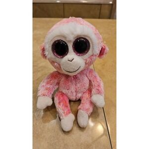 Ty Beanie Boos Ruby The Pink Monkey Plush Stuffed Animal Glitter Eyes 6 Inch